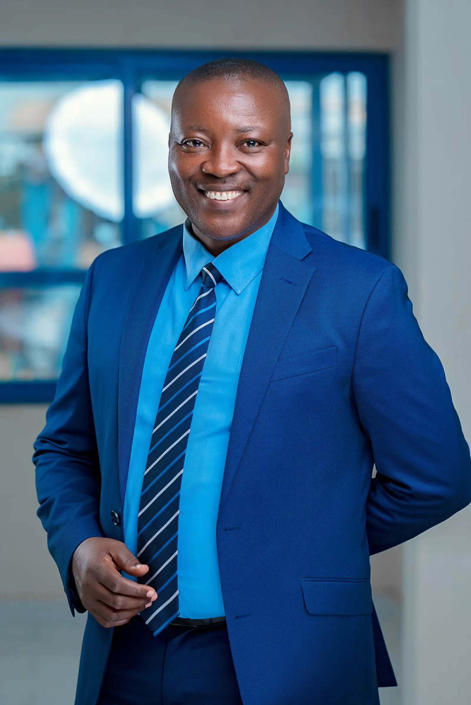 A professional in a blue suit
